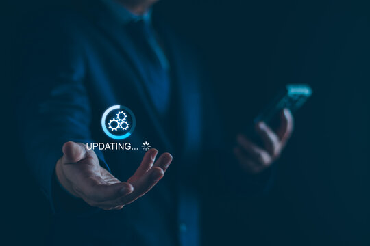 Software update or firmware system upgrade concept, Installing app process, Improved functionality in the new version and improved security