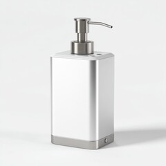 Obraz premium Modern Silver Soap Dispenser on White Background