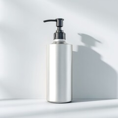Obraz premium Minimalist Silver Pump Bottle with Shadow Play