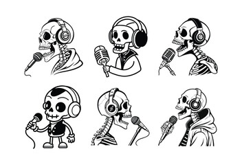  silhouette of little skeleton head with headphones icon