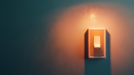 Minimalist Light Switch Illuminated on Textured Turquoise Wall Casting Warm Shadows