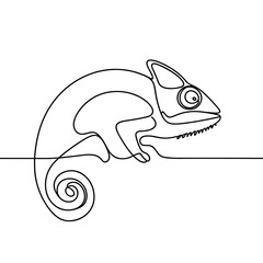 Fototapeta premium Chameleon sitting on branch in line art style