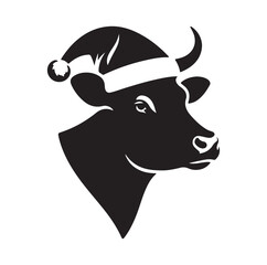 A Cow head with Santa hat silhouette vector illustration