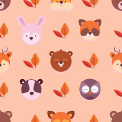 Seamless vector pattern featuring a diverse collection of animals including wild, farm, exotic species. Modern style perfect for children’s products, wallpapers, textiles, packaging, educational