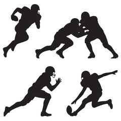 various set Vector silhouette of american football players for graphic resources