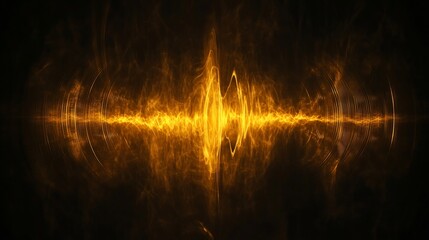Golden Energy Waves on Black Background, Abstract Frequency Visualization