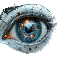 Futuristic bionic eye technology concept art digital human augmentation on transparent background