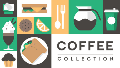Coffee background vector geometric icons set logo banner menu poster