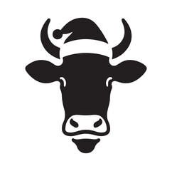 A Cow head with Santa hat silhouette vector illustration