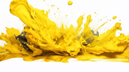 Dynamic splash of vibrant yellow paint against a pristine white backdrop