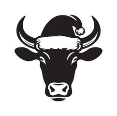 A Cow head with Santa hat silhouette vector illustration