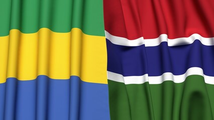 Fototapeta premium Flags of GABON and GAMBIA with realistic cloth texture