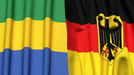 Flags of GABON and GERMANY with realistic cloth texture