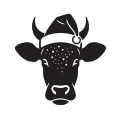 A Cow head with Santa hat silhouette vector illustration