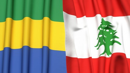 Flags of GABON and LEBANON with realistic cloth texture