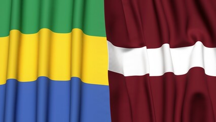 Flags of GABON and LATVIA with realistic cloth texture
