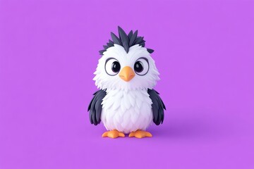 Fototapeta premium Cute cartoon penguin on purple background