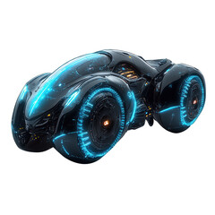 Futuristic concept car design with glowing neon lights on black background on transparent background