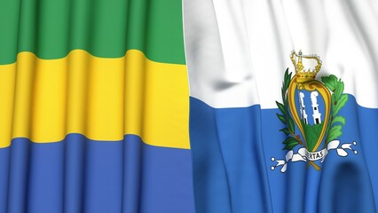 Flags of GABON and SAN MARINO with realistic cloth texture