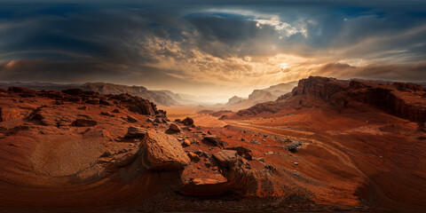 Alien landscape red soil terrain 8K VR 360 Equirectangular Spherical Panorama