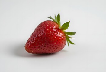 Fresh Ripe Strawberry with Green Leaves on White Background