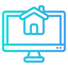 Computer monitor displaying a house icon, ideal for real estate websites, property management software, home rental platforms, and smart home concept designs.