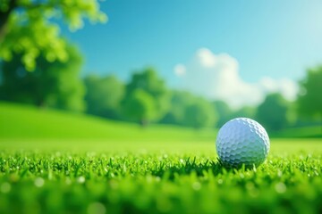 Obraz premium Green grass, golf balls, tee, birthday lettering, bright, game, anniversary