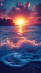 Sunset Beach Waves, Dramatic Sky