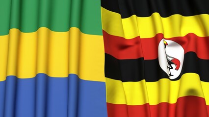 Flags of GABON and UGANDA with realistic cloth texture