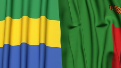 Flags of GABON and ZAMBIA with realistic cloth texture
