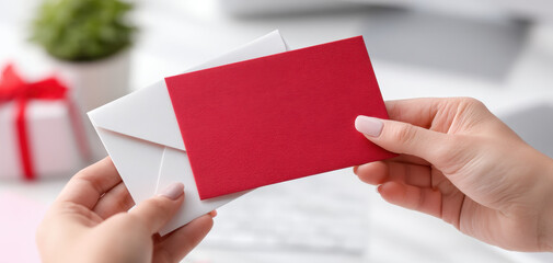 person holds red envelope and white envelope symbolizing employee appreciation day with thoughtful gesture