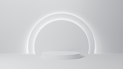 Display product abstract minimal scene with geometric podium platform. Empty podium or pedestal display on white background. Minimalism abstract background, pedestal. 3D rendering illustration