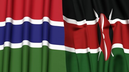 Flags of GAMBIA and KENYA with realistic cloth texture