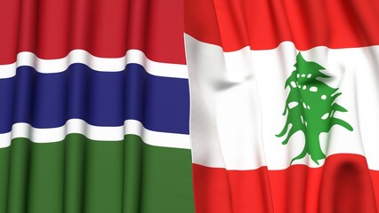 Flags of GAMBIA and LEBANON with realistic cloth texture