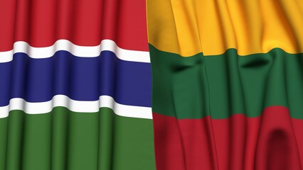 Fototapeta premium Flags of GAMBIA and LITHUANIA with realistic cloth texture