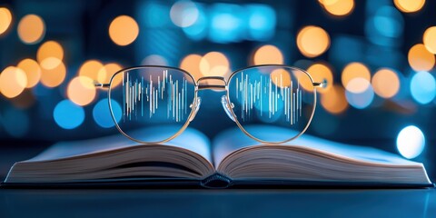 Glasses Reflecting Financial Data on Open Book