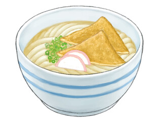 きつねうどん イラスト　色鉛筆風