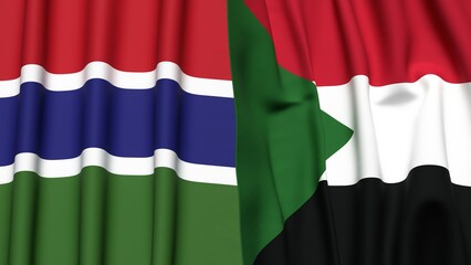 Flags of GAMBIA and SUDAN with realistic cloth texture