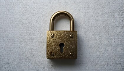 Brass Padlock with Closed Shackle on White Background