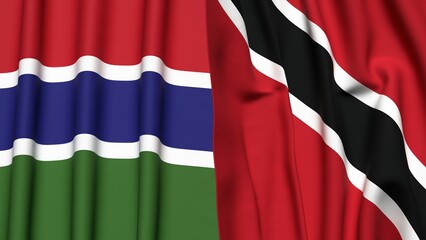 Flags of GAMBIA and TRINIDAD with realistic cloth texture