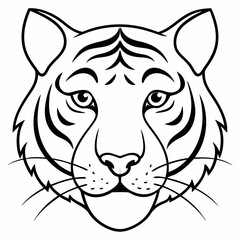 Fototapeta premium Tiger Portrait. Black and White Line Art Illustration