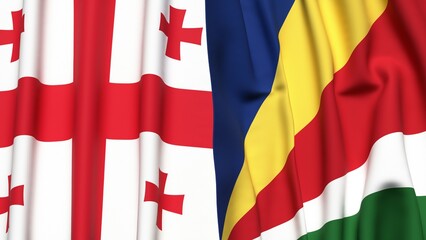 Flags of GEORGIA and SEYCHELLES with realistic cloth texture