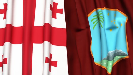 Flags of GEORGIA and West Indies with realistic cloth texture