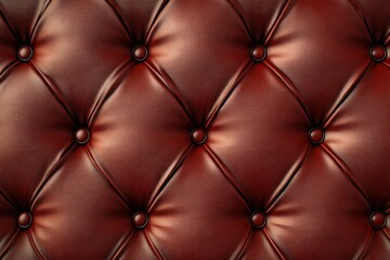 Fototapeta premium Close-up view of a luxurious red leather tufted upholstery showcasing intricate stitching and glossy texture, ideal for interior design inspiration or furniture cataloging