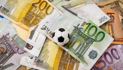 Football on euro notes, symbolic image for a betting scandal
