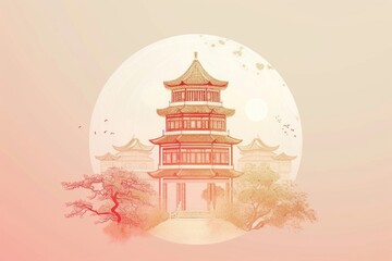 Naklejka premium Antique chinese architecture sketch art spirituality.