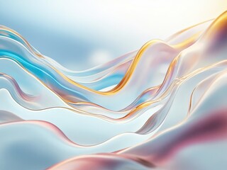 Naklejka premium abstract iridescent flowing ribbons with light refraction effects in soft pastel colors, dreamy digital art with smooth gradients and blurred motion