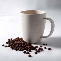 Coffee Beans and Neutral Mug Still Life