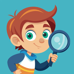 Cute Boy with Magnifying Glass, Cartoon Style
