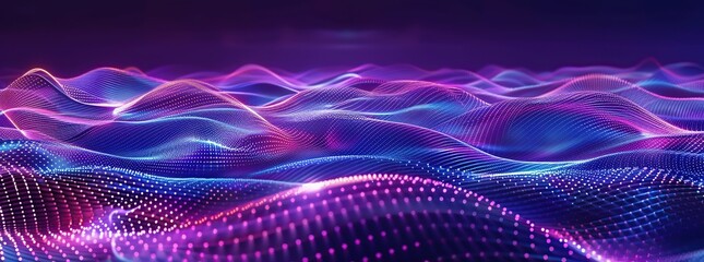 Purple and blue abstract background with shining wavy lines